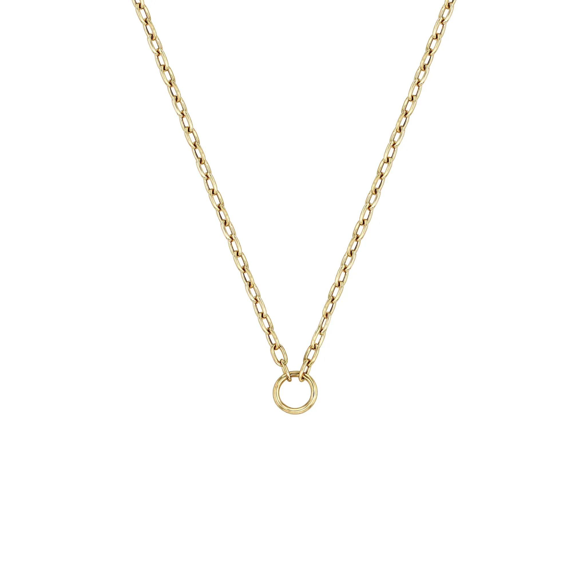 14k Circle Pendant Small Square Oval Link Chain