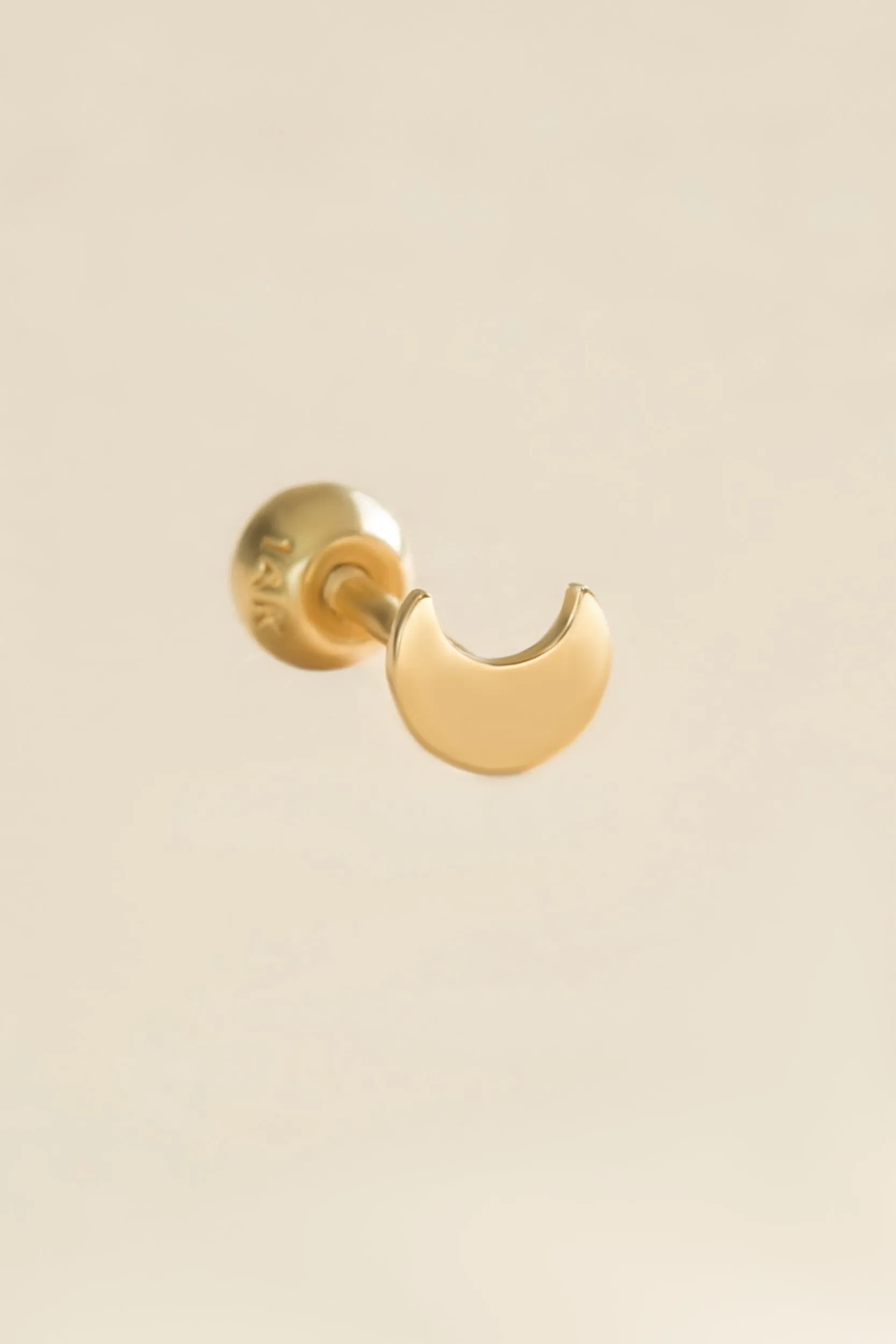 14k Gold Jewelry Minimal Crescent Moon Barbell Ear Stud Piercing