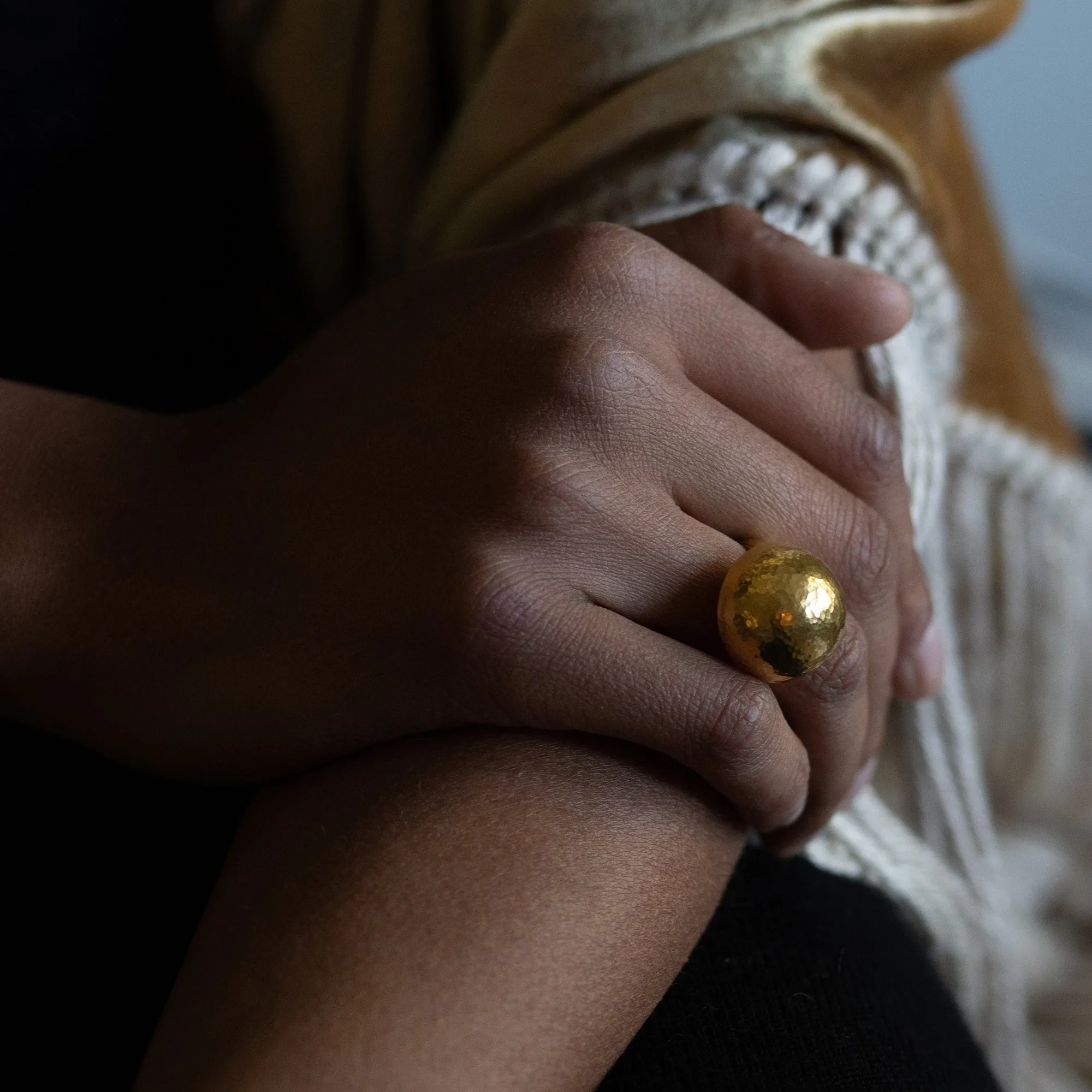 24k Gold Ring with Hammered Gold Ball