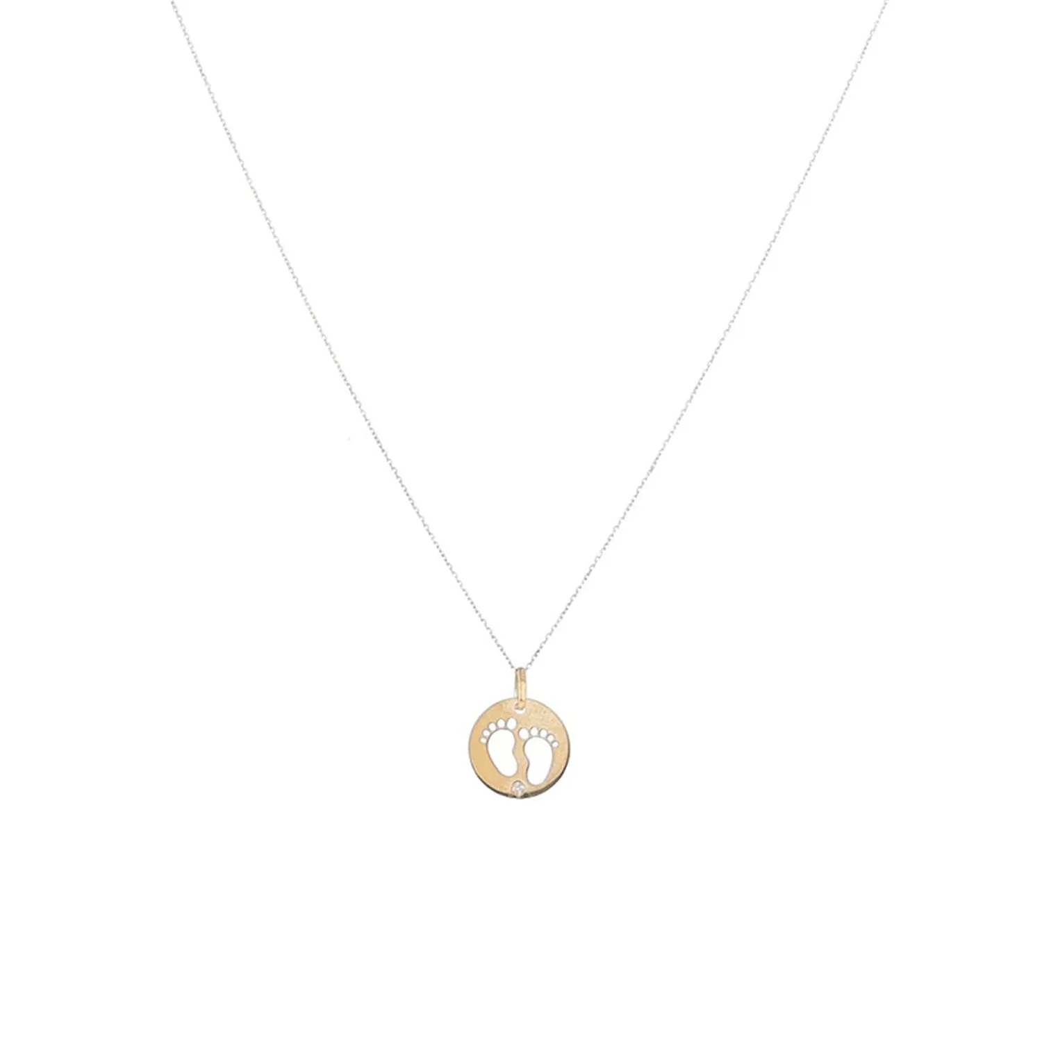 9 Carat Gold Footprint Pendant CZ Necklace, Gold