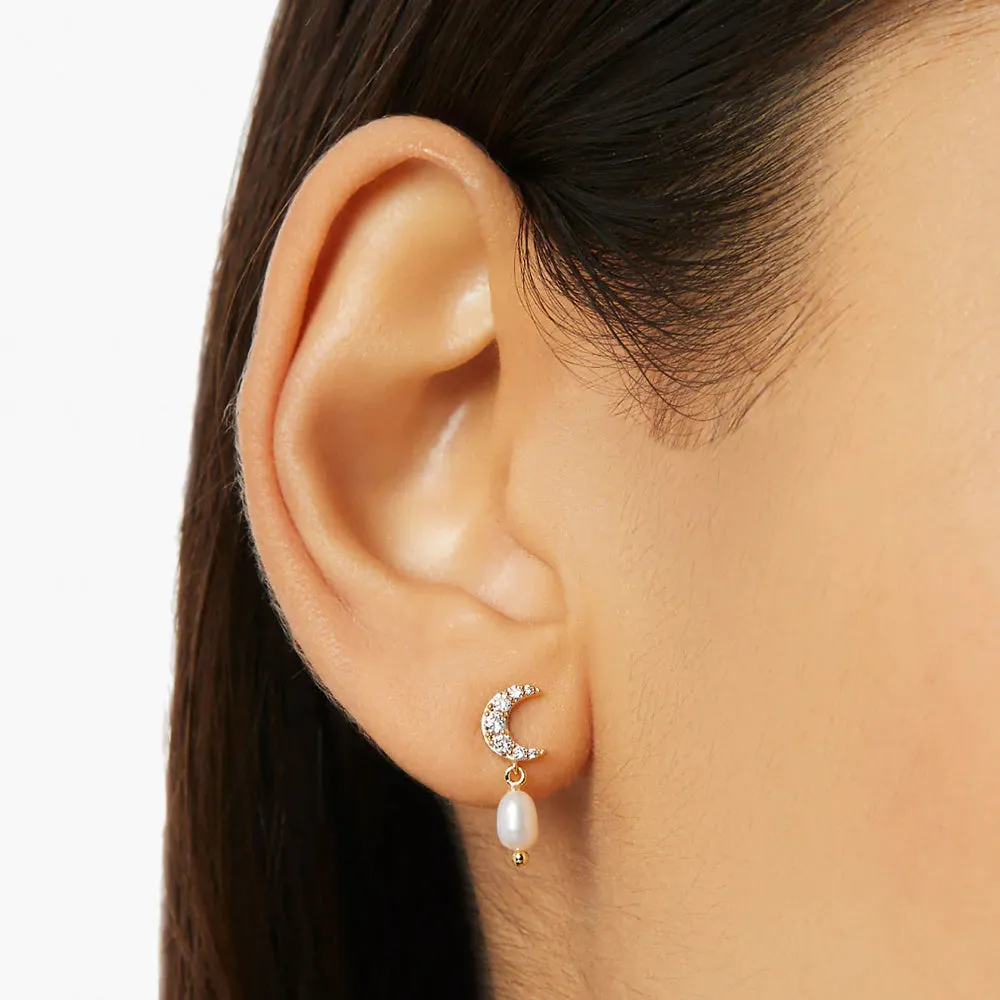 Asymmetrical Crescent Moon & Twinkle Star Drop Earrings