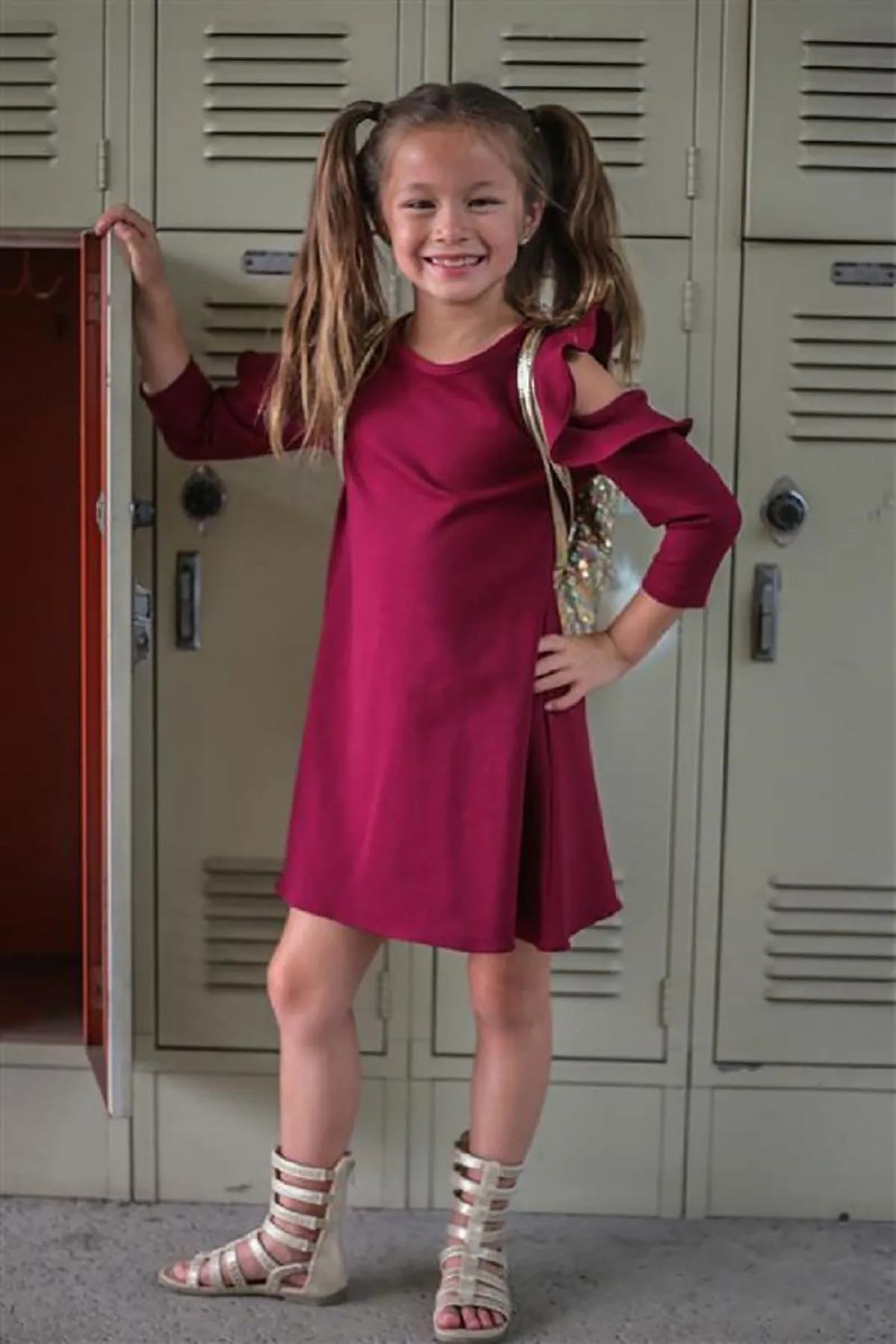 Cold Shoulder Ruffle Girls Dress