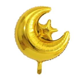 Crescent & Star Islamic Foil Helium Balloon - Gold