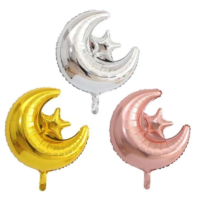 Crescent & Star Islamic Foil Helium Balloon - Gold