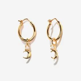 Crescent Moon Opal Hoops