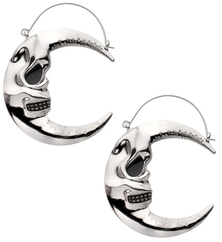 Crescent Moon Skull Stainless Steel Plug Hoops