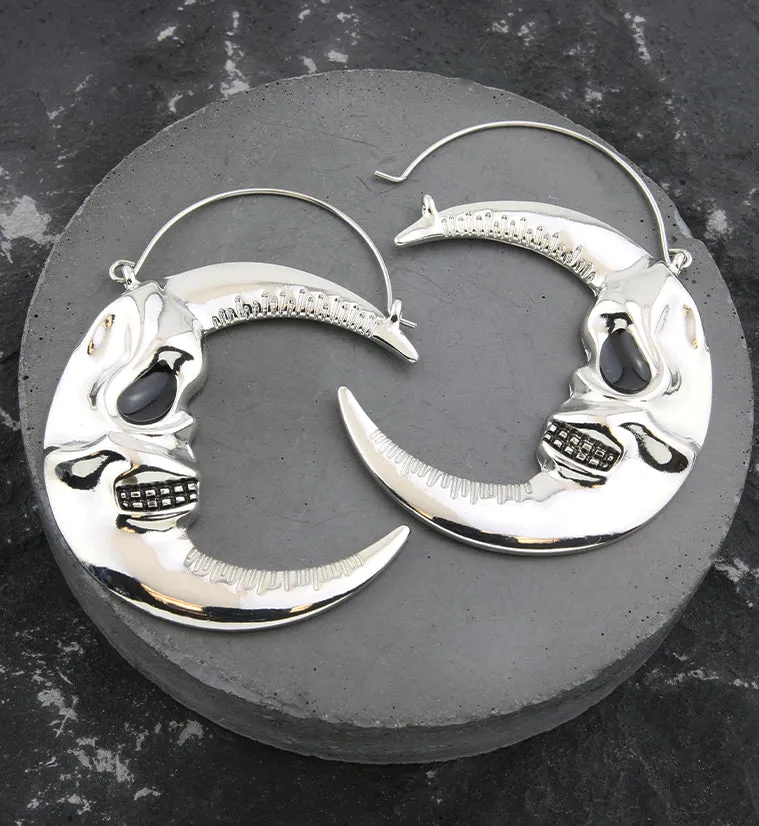 Crescent Moon Skull Stainless Steel Plug Hoops