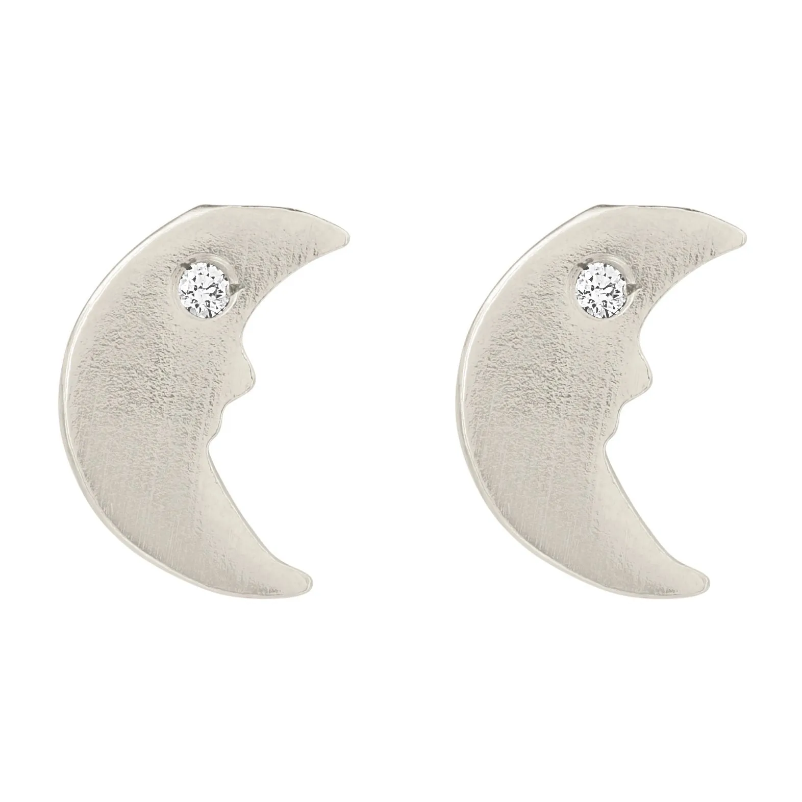 Crescent Moon Stud Earrings With Diamond