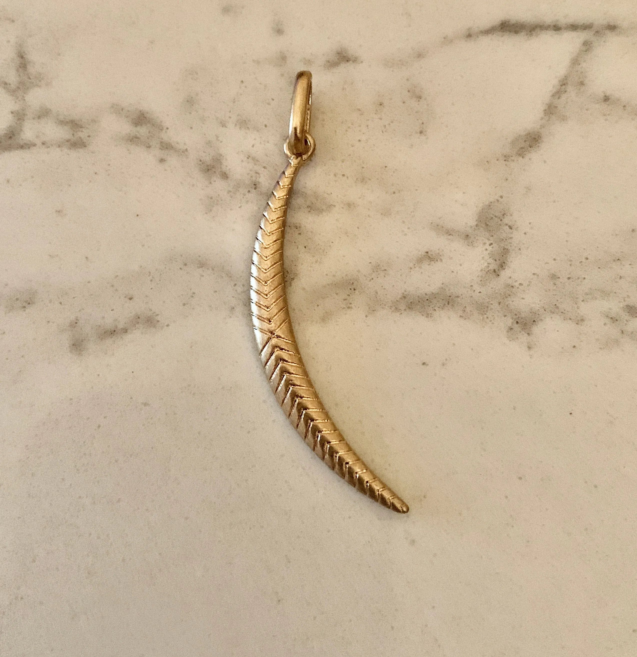 Etched Crescent Moon Charm - Gold