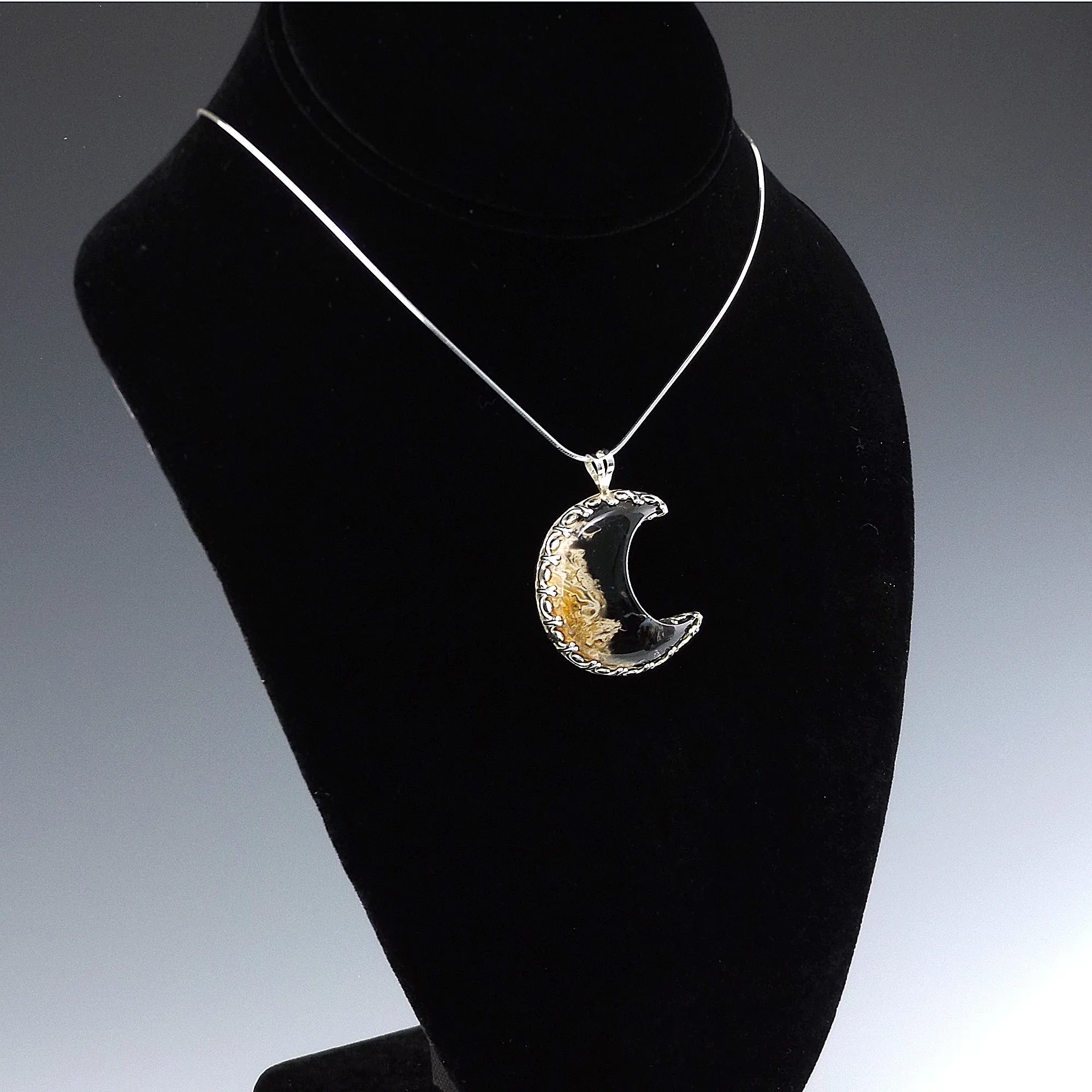 Fossilized Palm Wood Crescent Moon Necklace