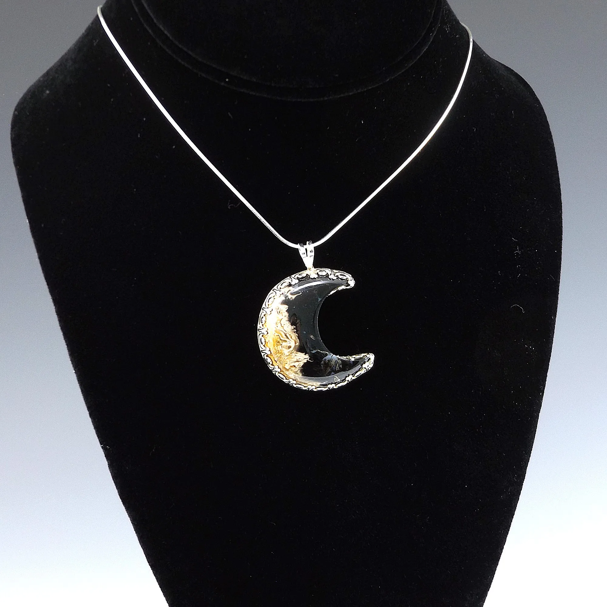 Fossilized Palm Wood Crescent Moon Necklace