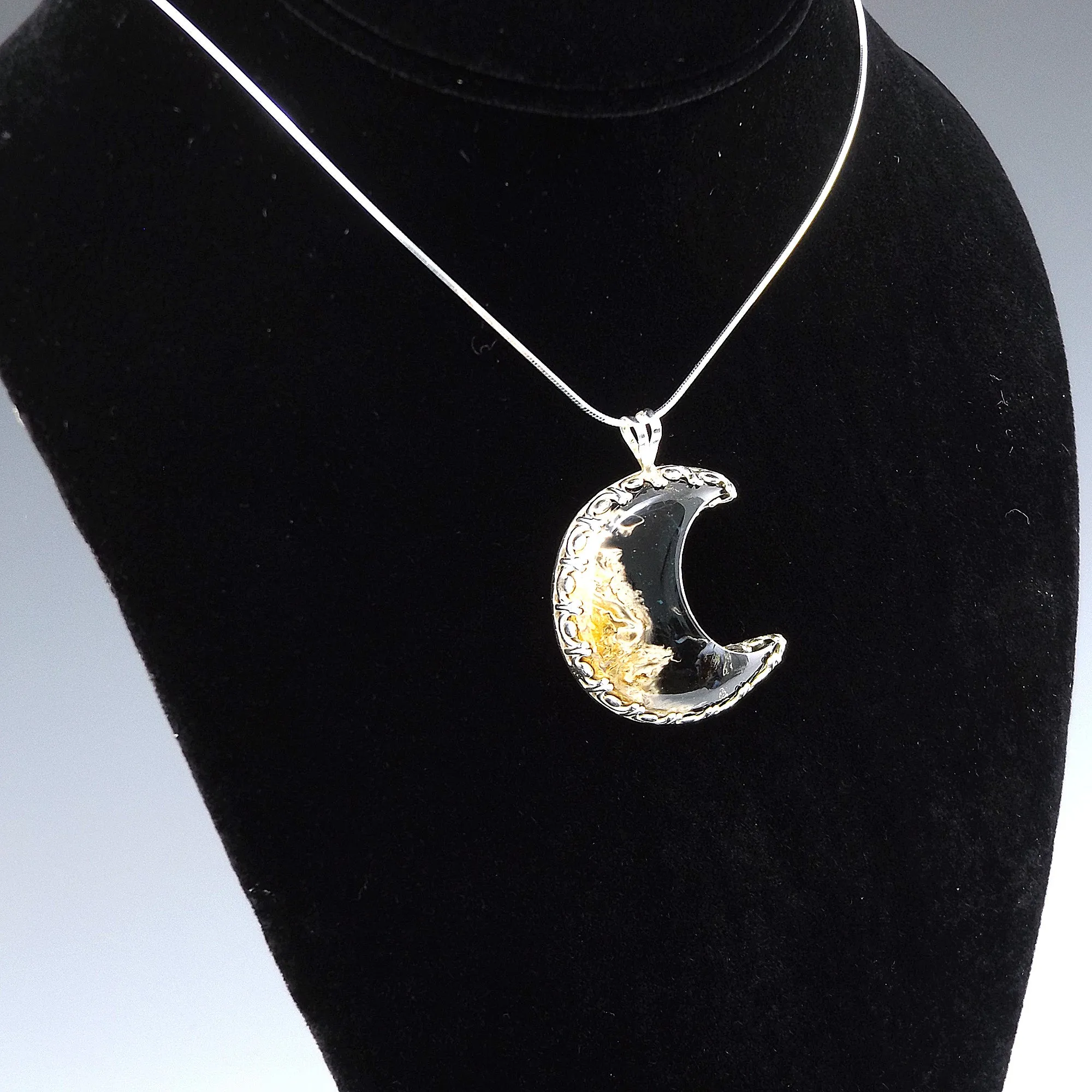 Fossilized Palm Wood Crescent Moon Necklace