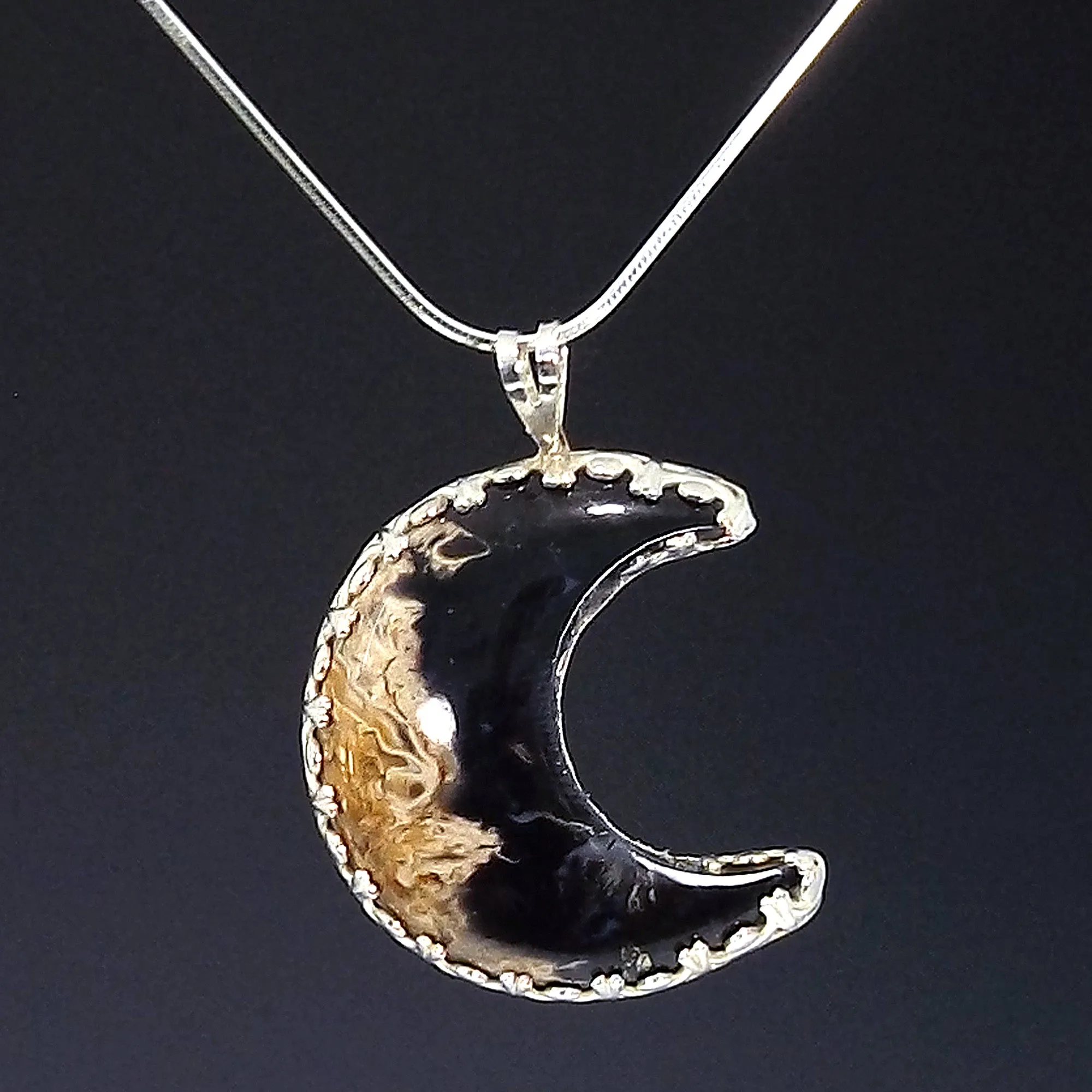 Fossilized Palm Wood Crescent Moon Necklace