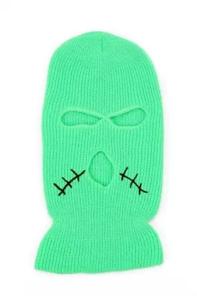 Green Stitched Mouth Three Holes Ski Mask