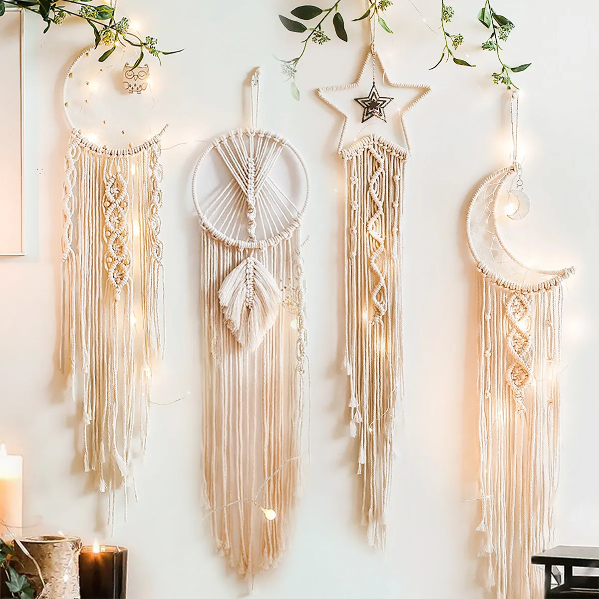 Hand Woven Macrame Wall Hanging Art 5 Different Styles You Choose Crescent Moon Star Wise Owl Handmade Bohemian Decoration Gorgeous Tapestry Hippie Gypsy Home Decor Living Room Bedroom