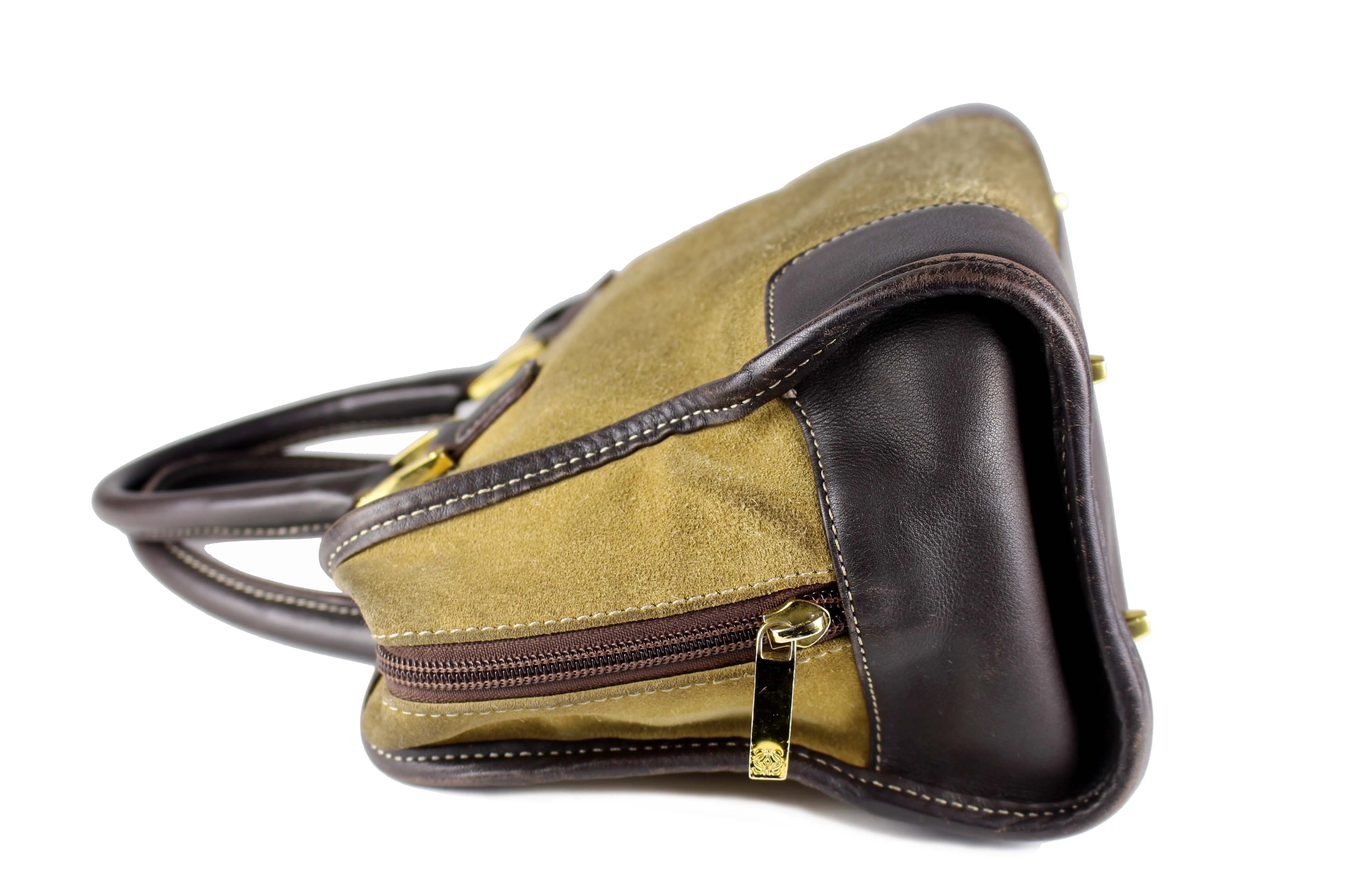 LOEWE Amazona gold suede bag