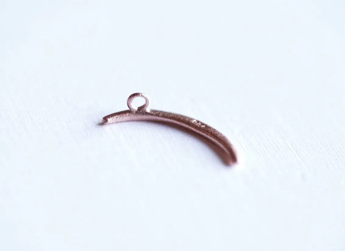 Matte Pink Wholesale Rose Gold Vermeil Crescent Moon Charm- 18k rose gold Sterling Silver thin skinny Moon Charm pendant, tusk, Half moon charm, 285