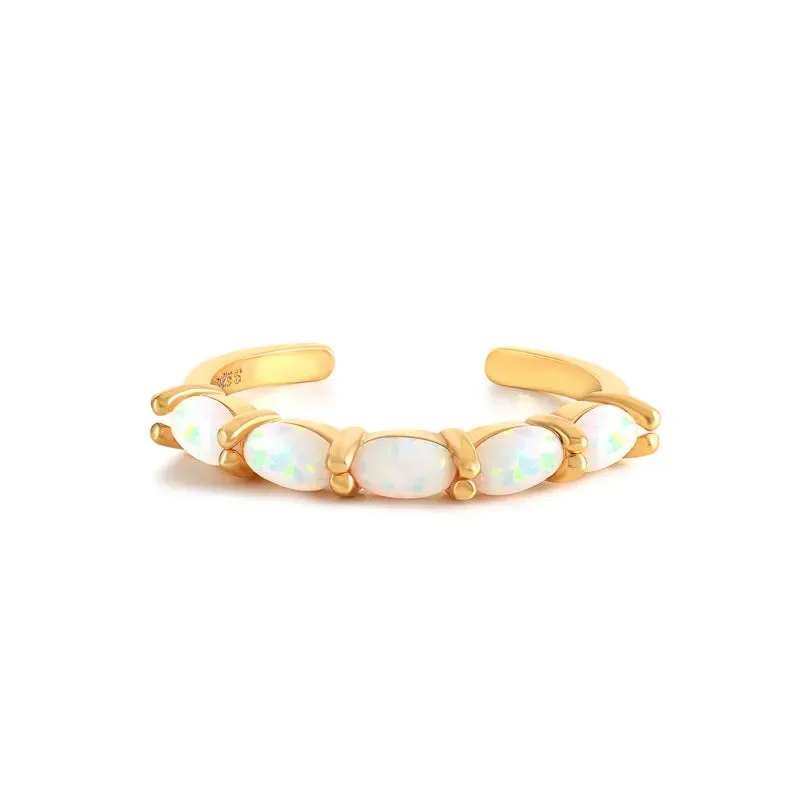 Minimalist 18k Gold White Opal Small Round Stone Resizable Ring