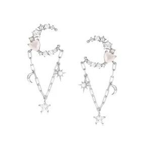 Moonstone Silver Crescent Moon Earrings - Dear Love