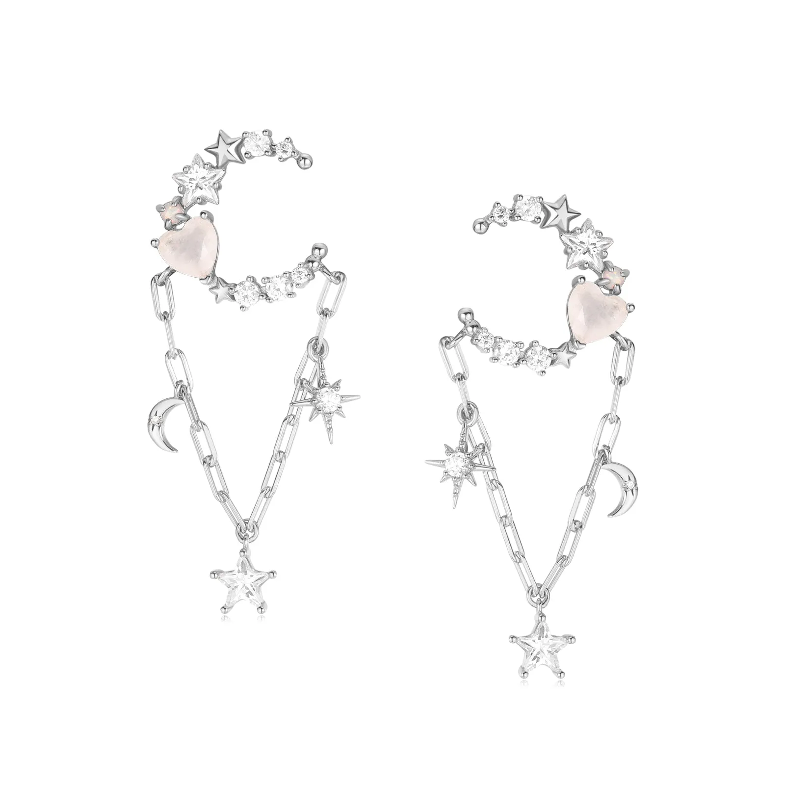 Moonstone Silver Crescent Moon Earrings - Dear Love