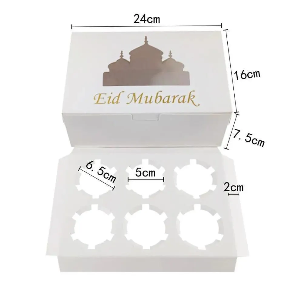 MR017 EID Mubarak  Cupcake Box , Gift Box 6 holes