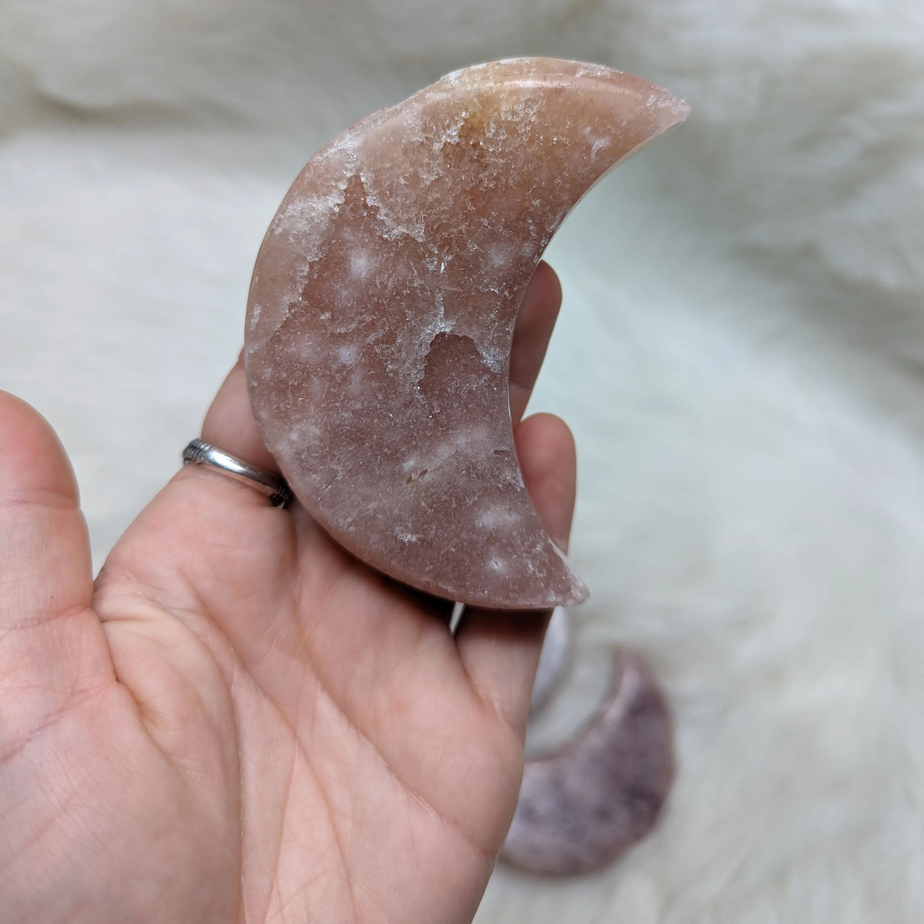 One DREAMY Pink Amethyst Large Crescent Moon Carving