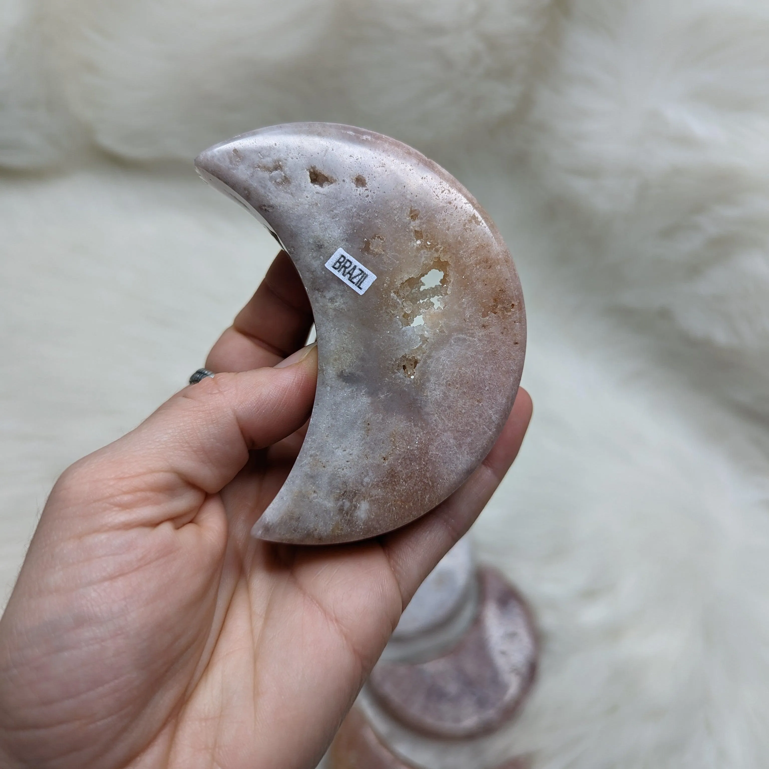 One DREAMY Pink Amethyst Large Crescent Moon Carving