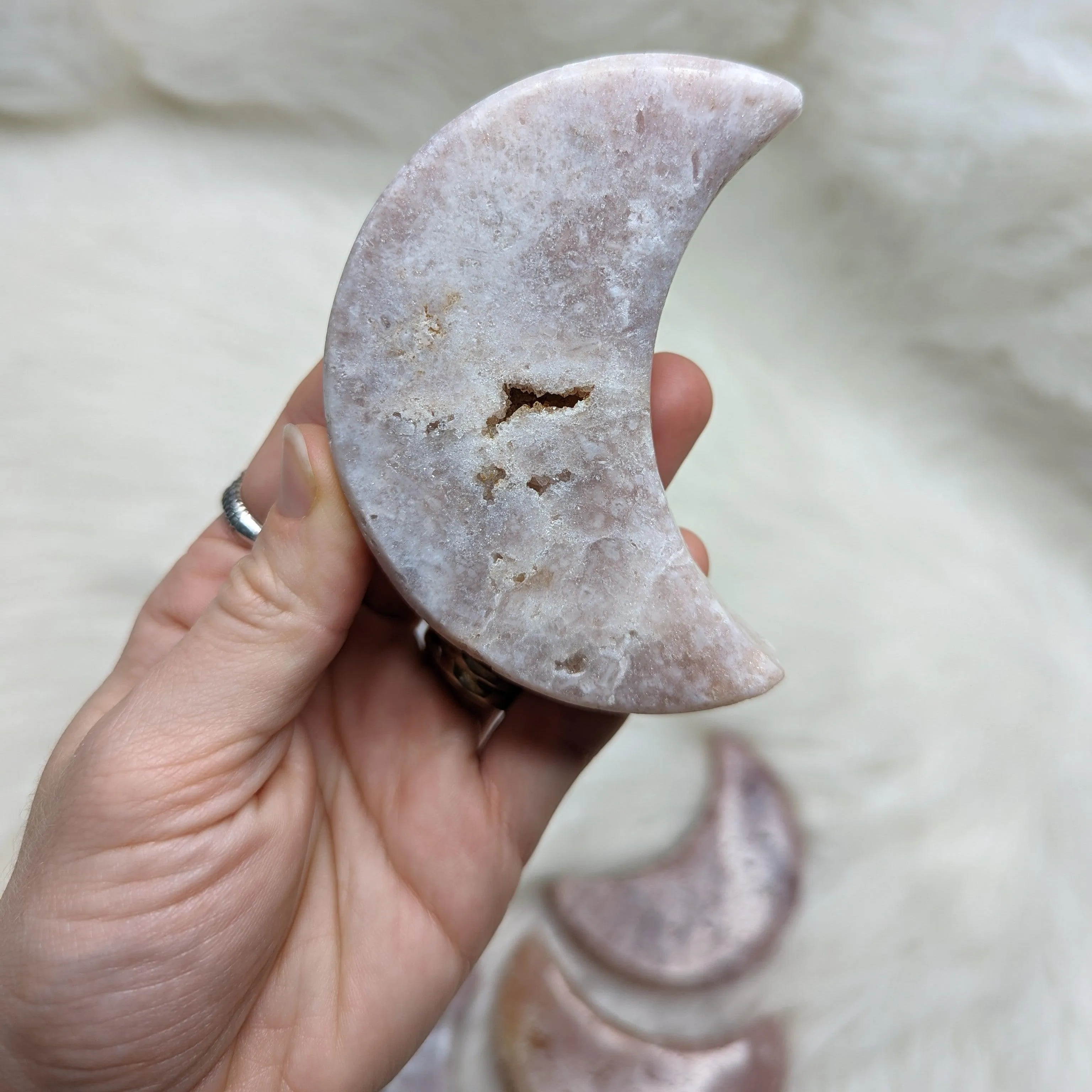 One DREAMY Pink Amethyst Large Crescent Moon Carving