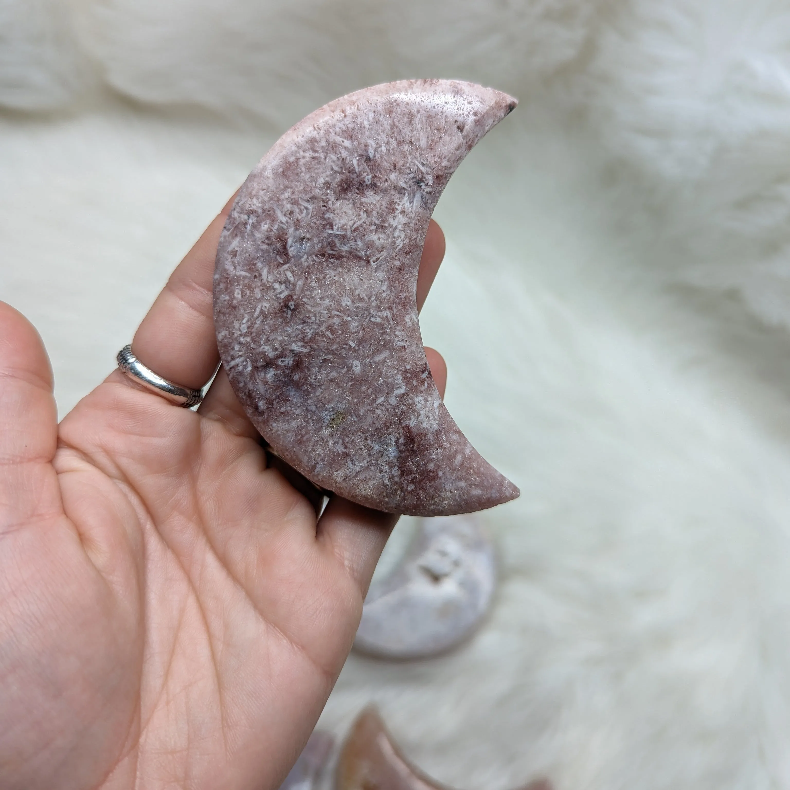 One DREAMY Pink Amethyst Large Crescent Moon Carving