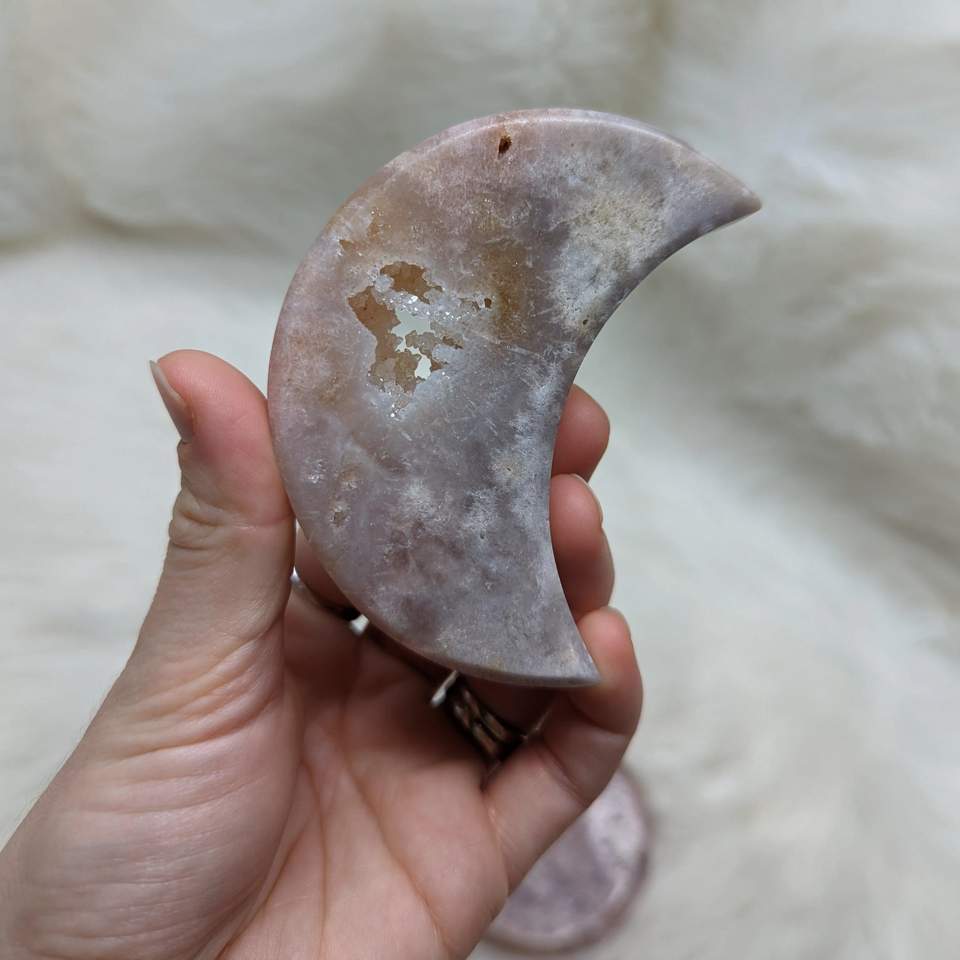 One DREAMY Pink Amethyst Large Crescent Moon Carving