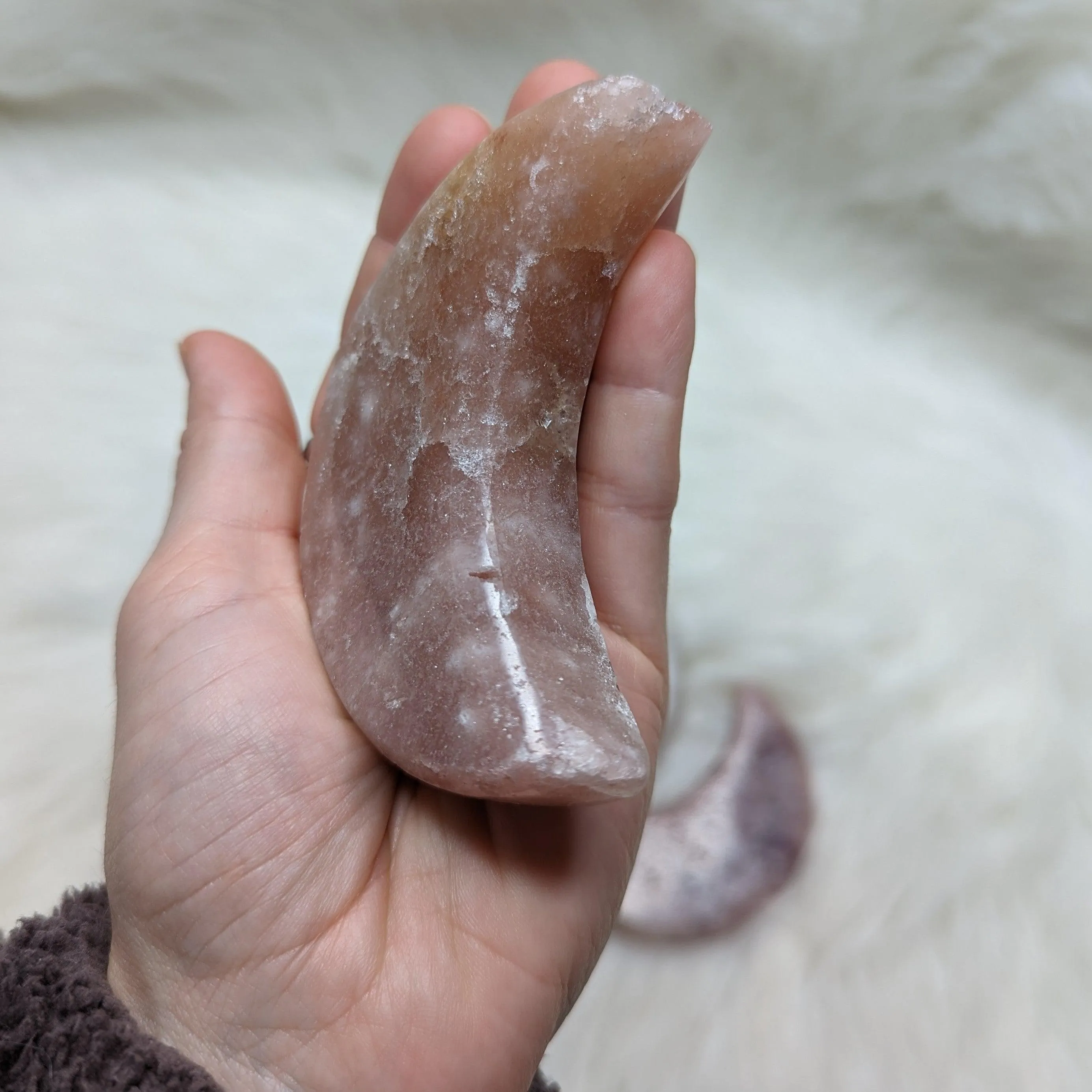 One DREAMY Pink Amethyst Large Crescent Moon Carving