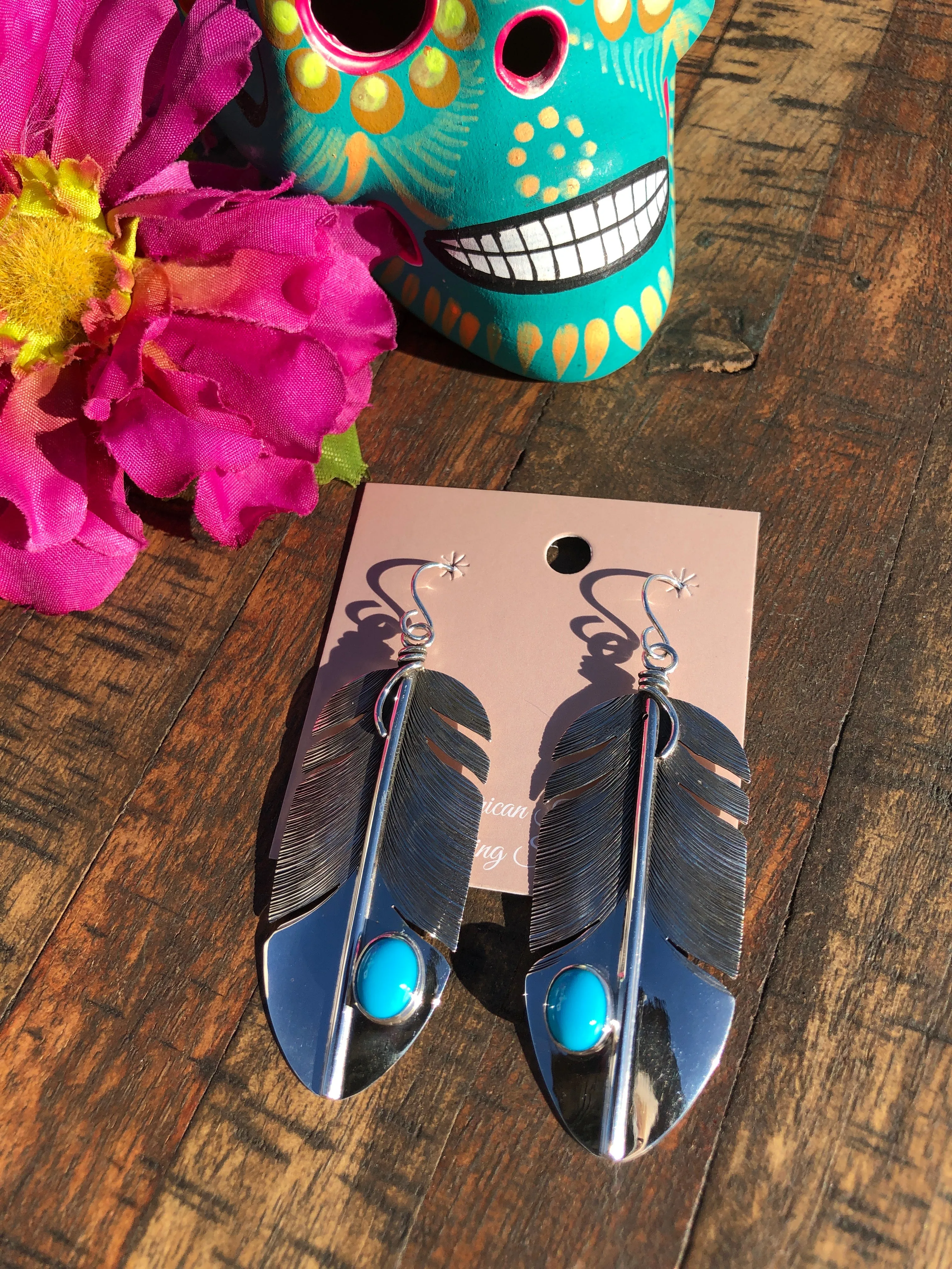 Single Stone Feather Earrings