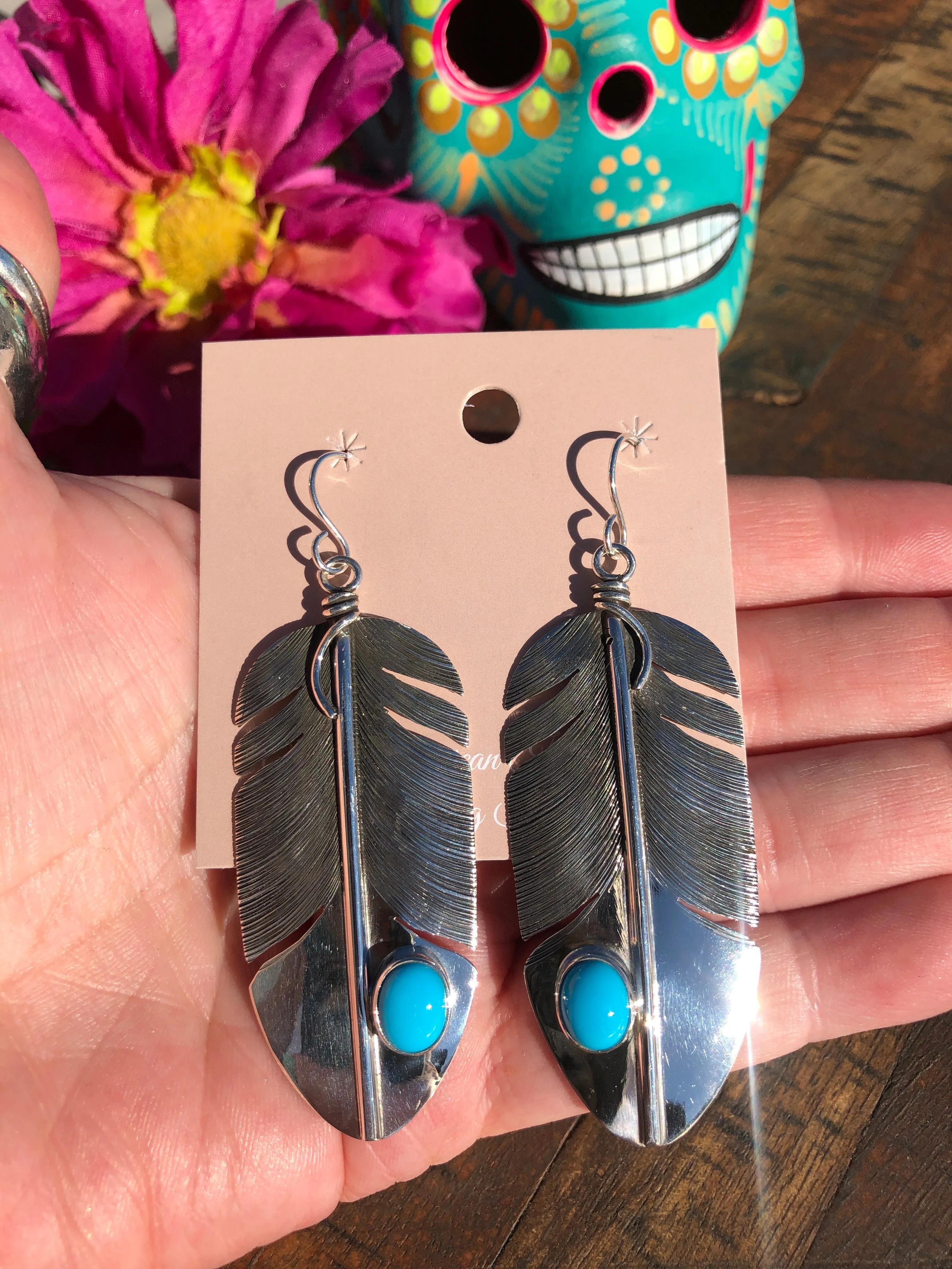 Single Stone Feather Earrings