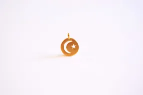 Small Crescent Wholesale Moon Star Round Circle Tag Charm- Choose Vermeil Gold, Rose Gold, Sterling Silver, Moon Star cutout, night sky, circle, 427