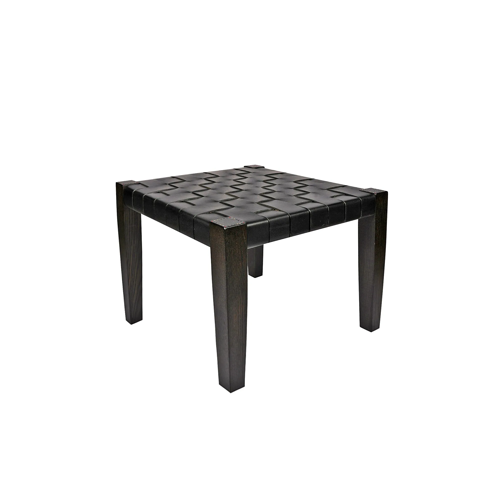 Square Short Stool Leather Black