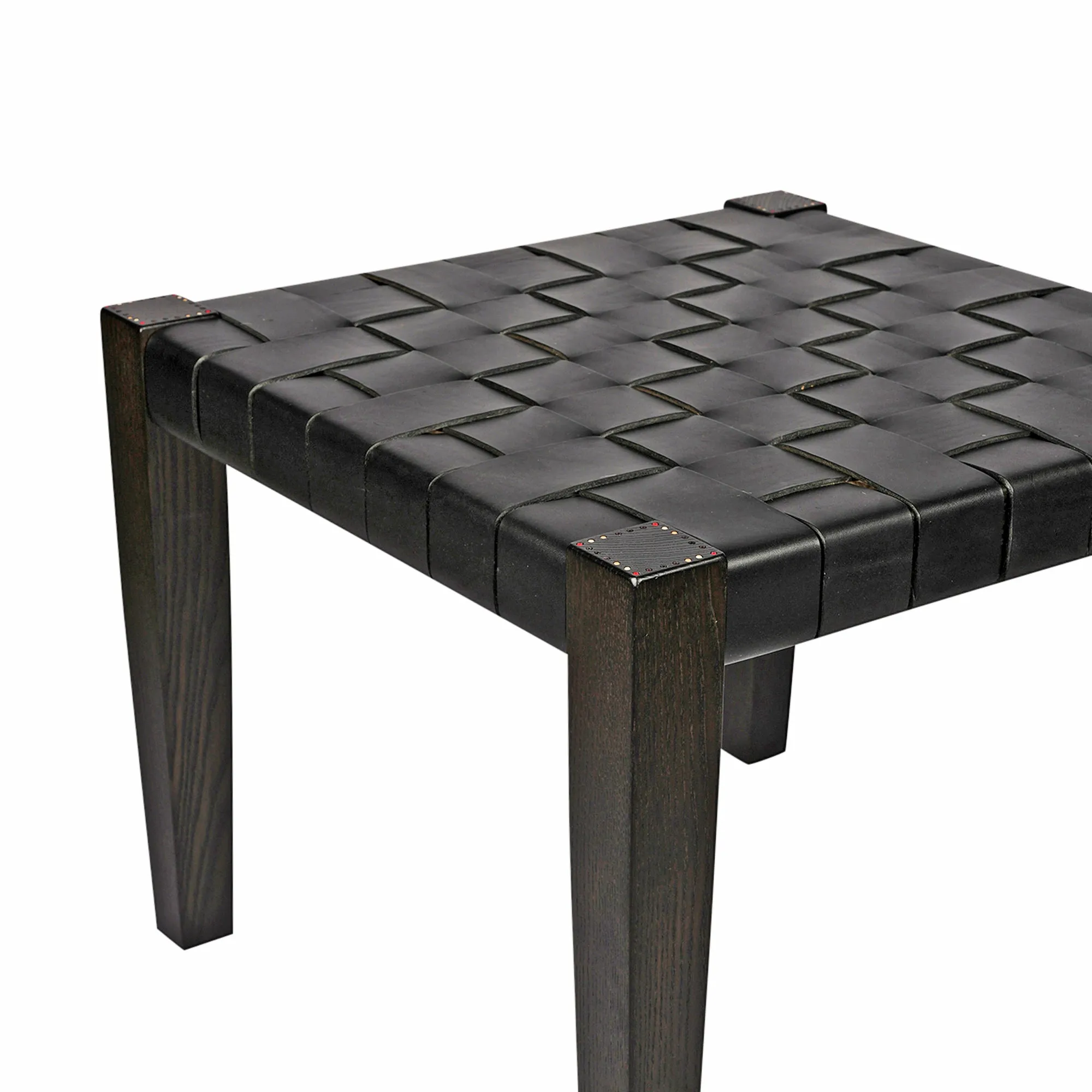 Square Short Stool Leather Black