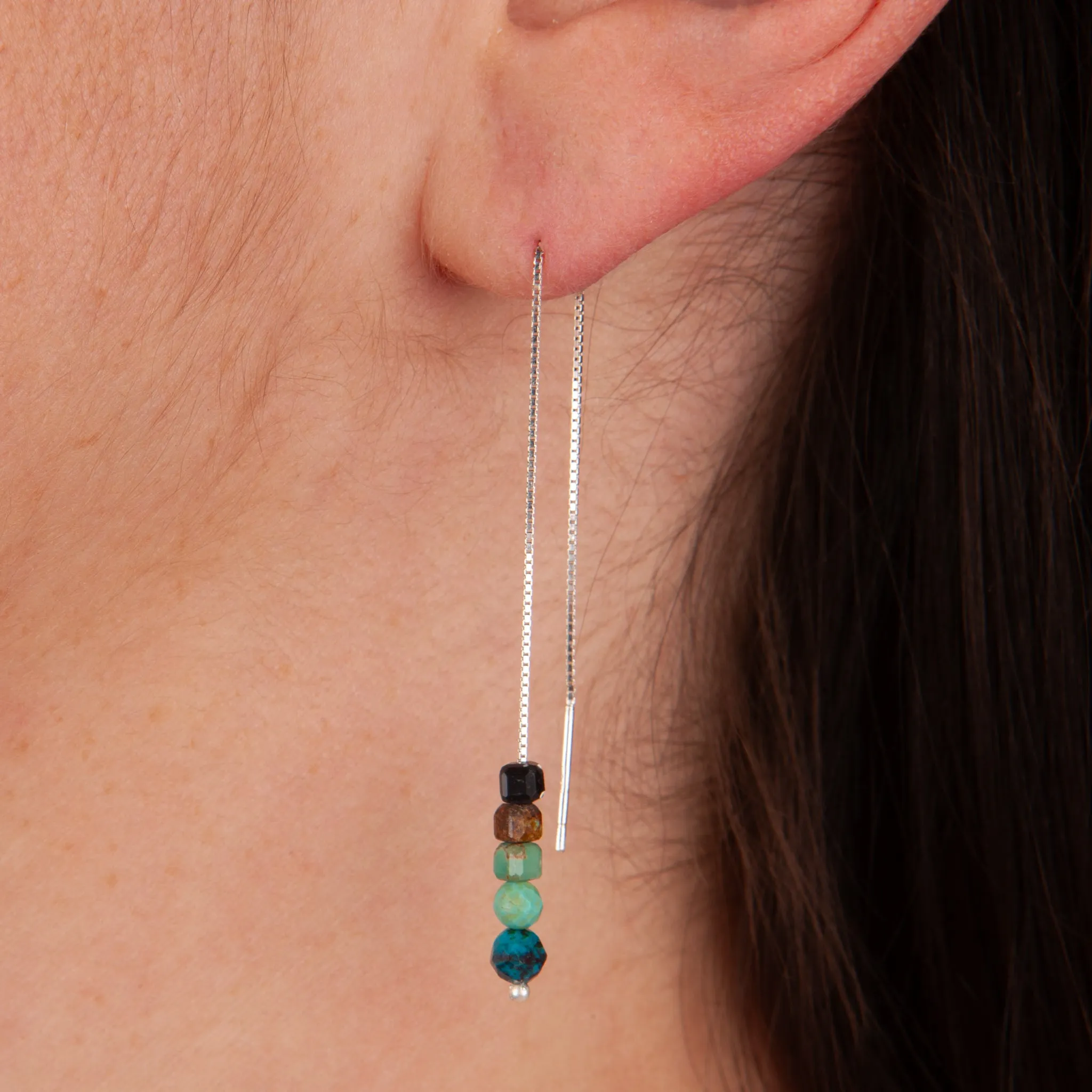 Square Turquoise Threader Earrings