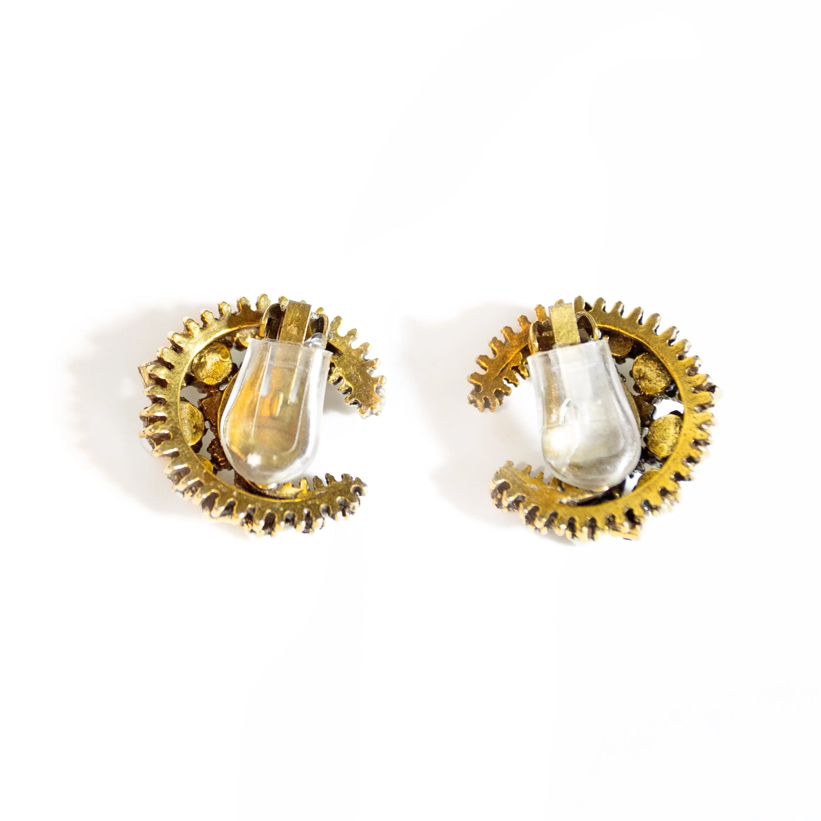 Vintage Gold-Tone and Crystal Crescent Moon Clip-On Costume Earrings