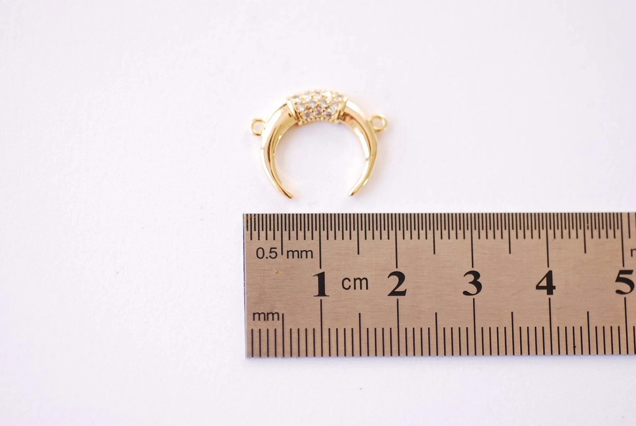 Wholesale Double Horn Crescent Moon Charm Pendant - 16k Gold plated Brass Micro Pave Cubic Zirconia Half Moon Connector HarperCrown B110