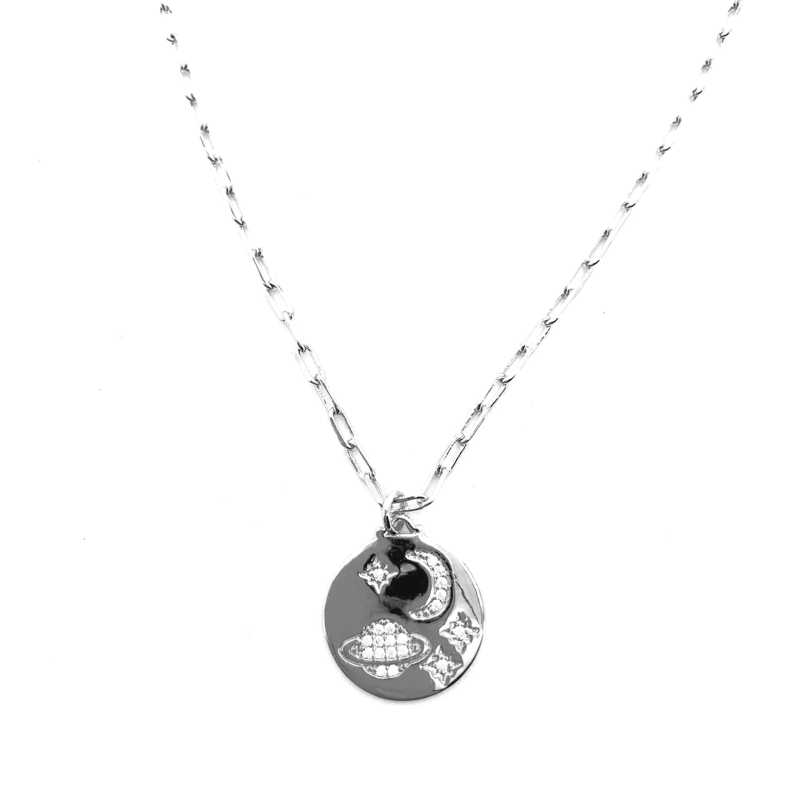 Women's CZ Crescent Moon Starburst Necklace